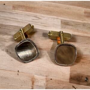 Vintage SWANK‎ Cufflinks Mens Gold Plated Abalone Studs 50s Grandpa Luxury